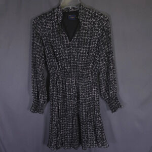 Just...‎ Taylor Midi Dress Size Medium Sheer Lantern Sleeve Abstract Monochrome